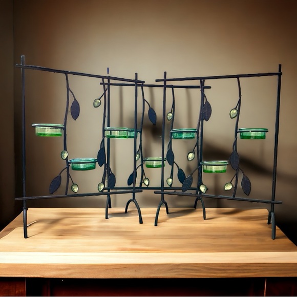 Set of 3 Green Votive Candle Holder / Candle Stands - Picture 3 of 7